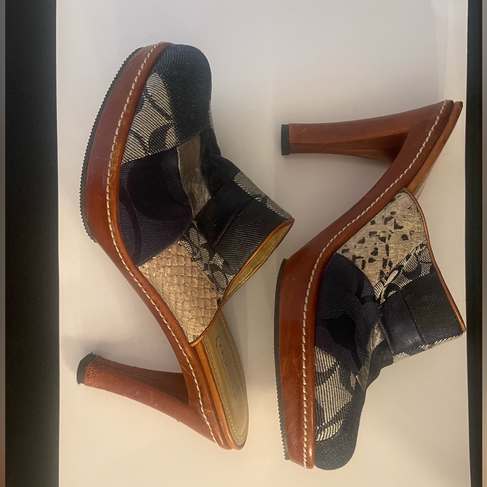 Coach Mule Platform 7B leather and demin